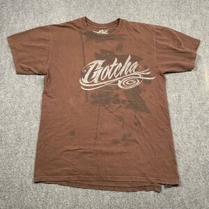 Gotcha Classic Fit Graphic T Shirt Brown Men's Size Large Distressed‎ Ripped